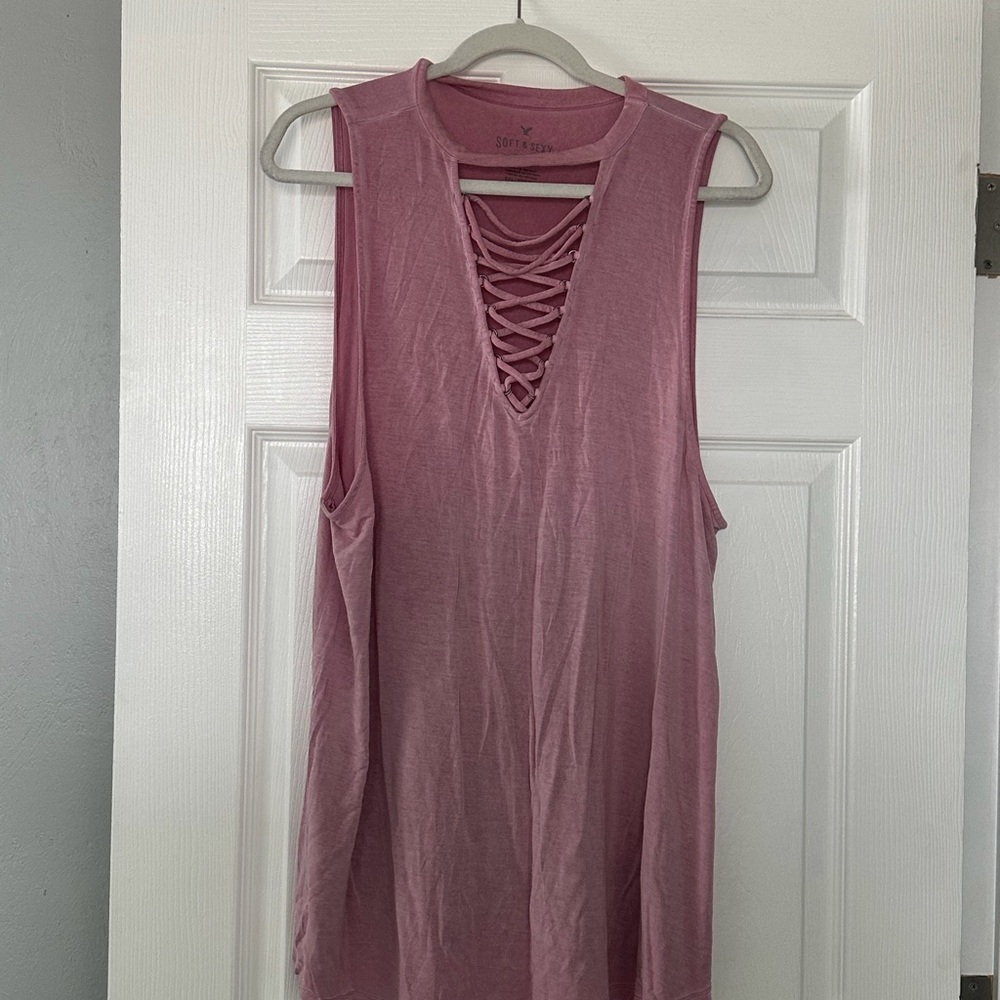 American Eagle Outfitters Mauve Lace-Up Tank Top